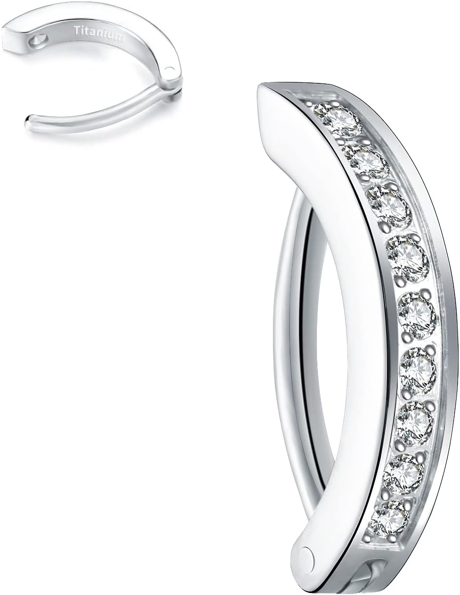 VOJO 14G G23 Titanium Clicker Belly Button Ring,10/12mm Reverse Curved Hoop Navel Barbell Piercing Jewelry
