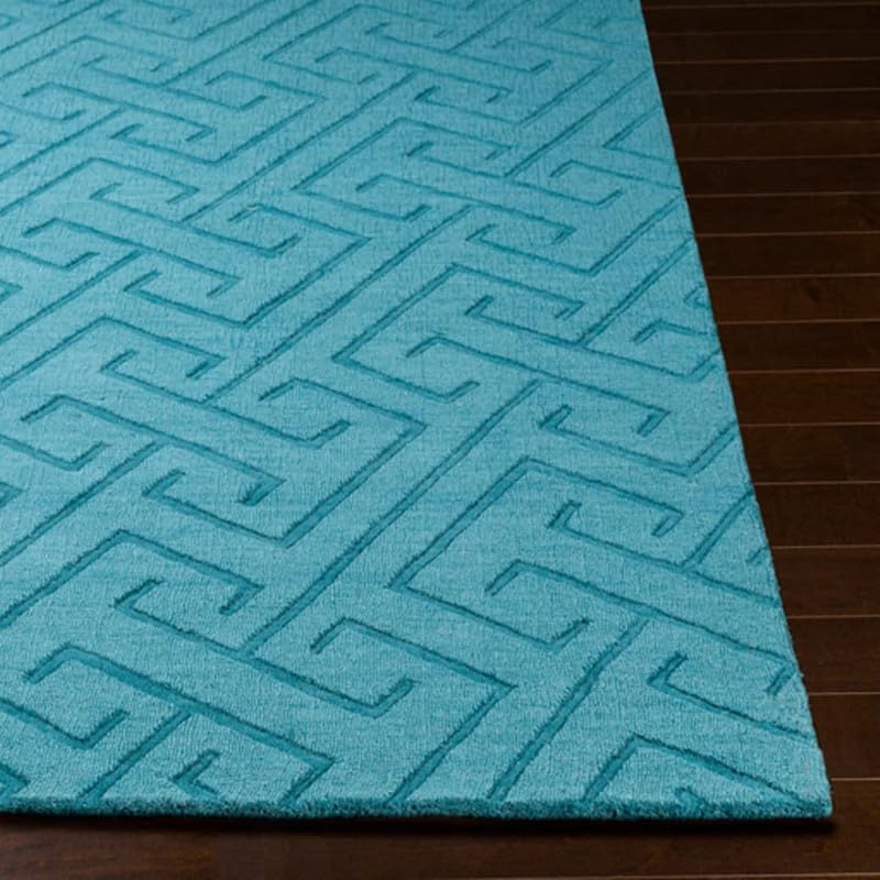 Image of Hand Tufted Modern Design Exported Collection High Low Pattern Wool Carpet for Living Room, Bedroom & Hall (Teal Blue, 6 x 8 Feet)