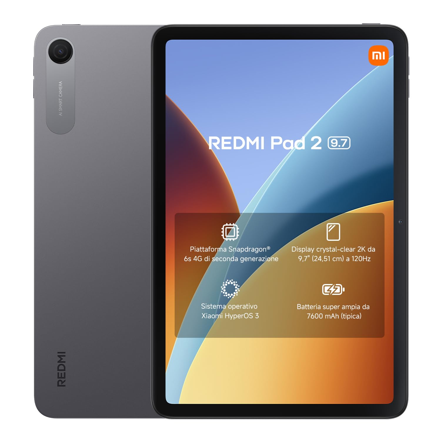 XIAOMI REDMI Pad 2 Tablet 9,7 Pollici 4+128GB, Snapdragon 6s Gen 2, Display LCD 2K 120Hz, Batteria 7600mAh (typ), Grigio Grafite, Garanzia 2 anni+1 anno extra, Caricatore Non Incluso