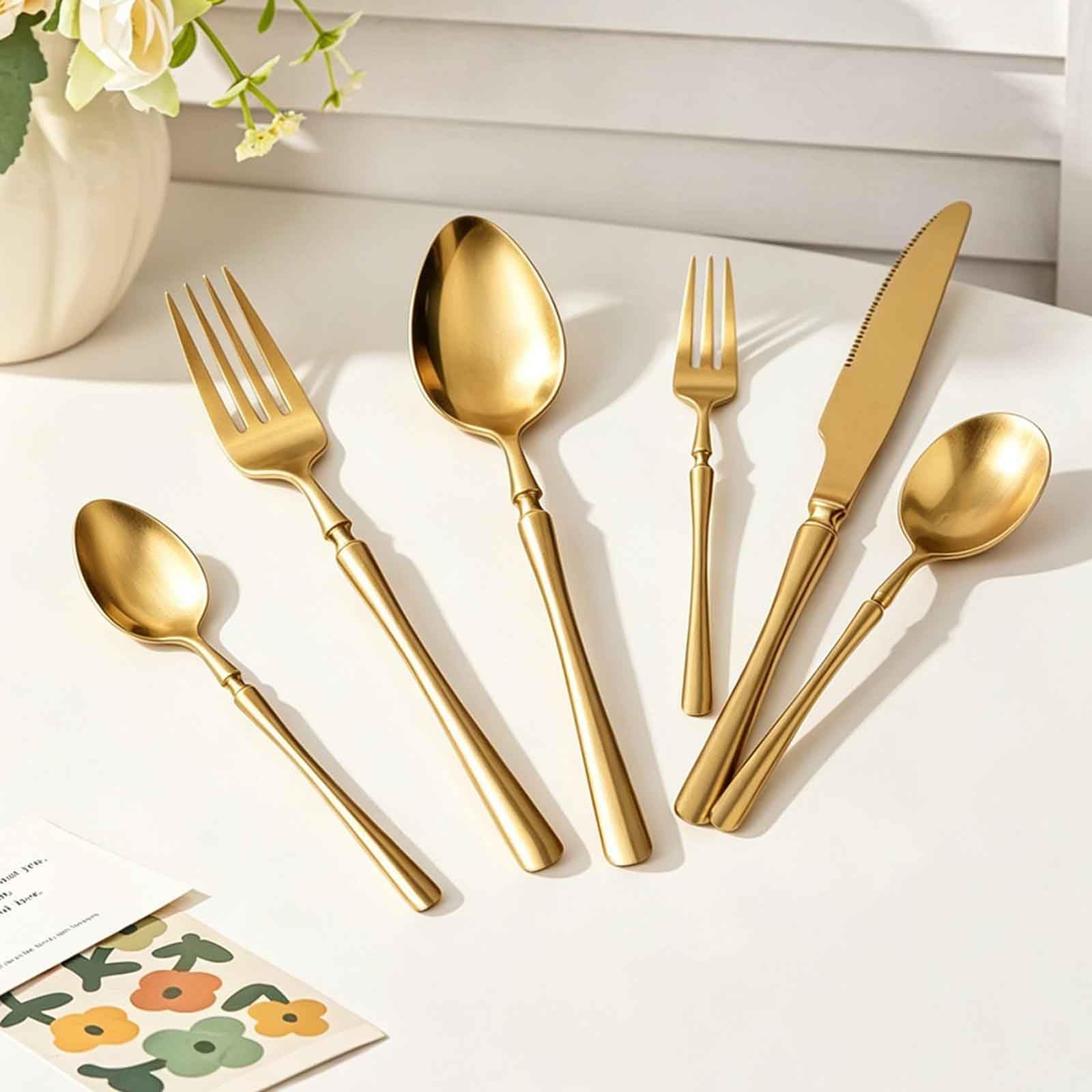 Silverware Set For 6, 30 Piece Flatware Set, Stainless Steel, Dishwasher Safe For Home, Knives Spoons And Forks Set(Rose Gold)