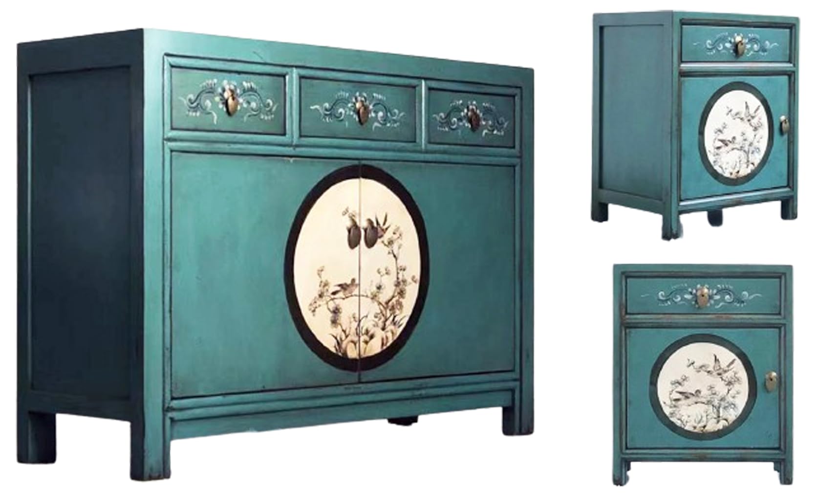 Comò Cassettiera Asiatica In Legno Teak, Stile Shabby-chic Vintage, 117x40x85 Cm, Opium Outlet, Mobile Orientale Già Assemblato