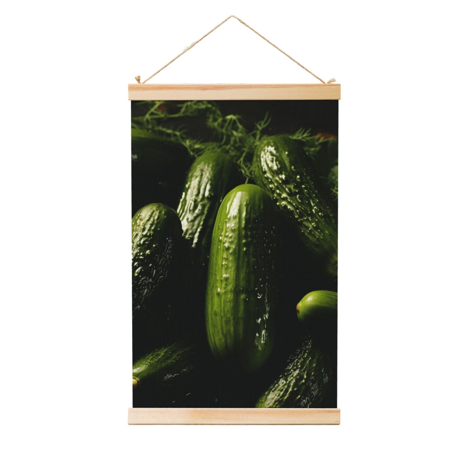 Pickle Poster Wooden Shaft Hanging Poster Wall Hanging Banner Canvas Artwork with Wood Frames 36"x24" Modern Artwork Decor Ready to Hang Wall Art for Home Decor Scroll Painting