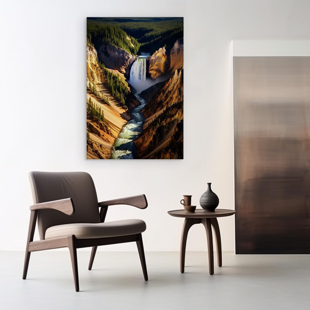 Canvas for Living room. Majestic Cliffs and Sparkling Waterfalls: Discover Nature's Serene Beauty, 27 x 18 inch Canvas Wall Art - Contemporary Masterpieces - Modern Home Decor - 69x46 cm (27x18 inch)