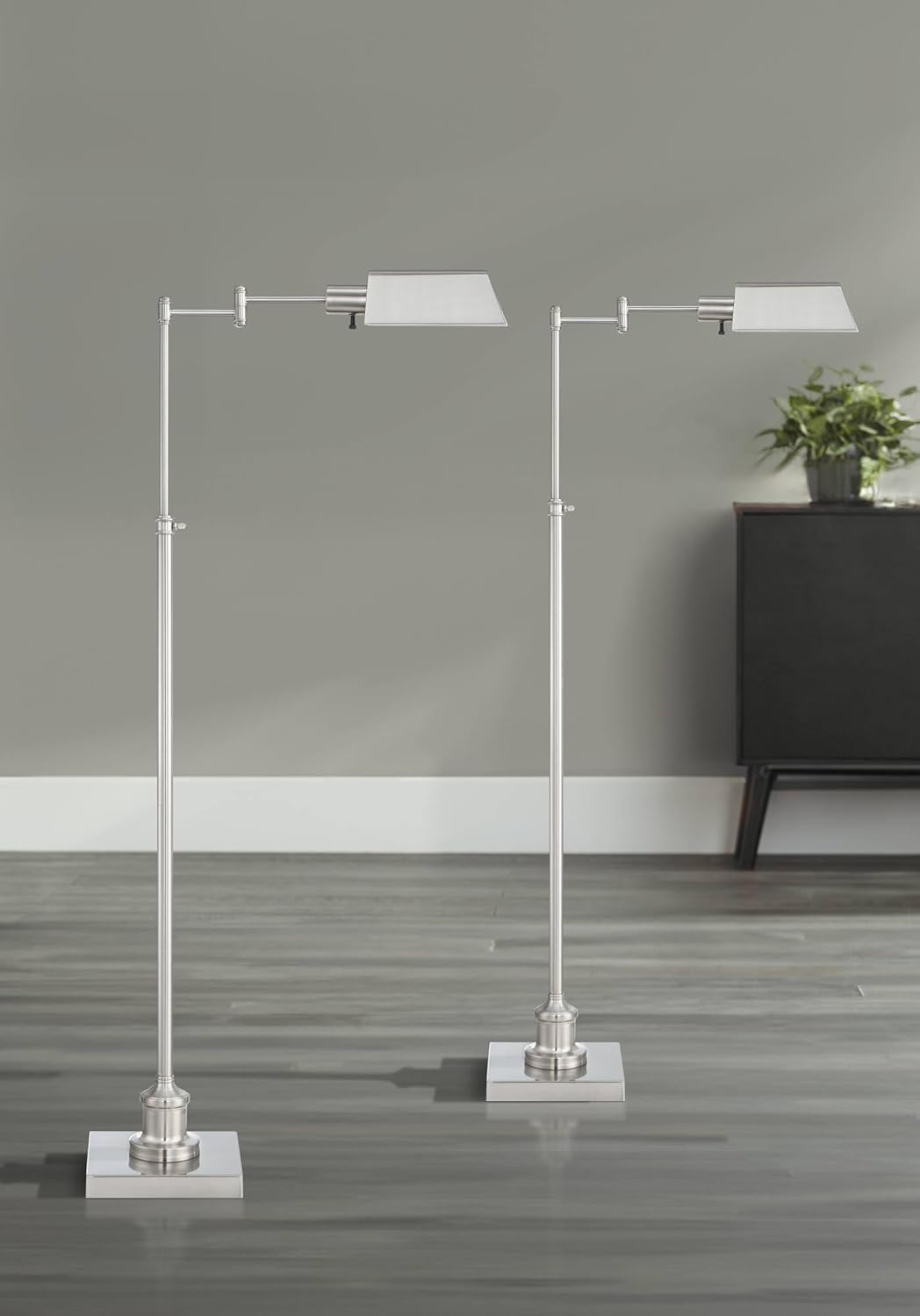 Regency Hill Jenson Traditional Farmhouse 54" Tall Standing Floor Lamps Set of 2 Lights Swing Arm Pharmacy Task Adjustable Silver Brushed Nickel Finish Living Room Bedroom House Reading Office Home