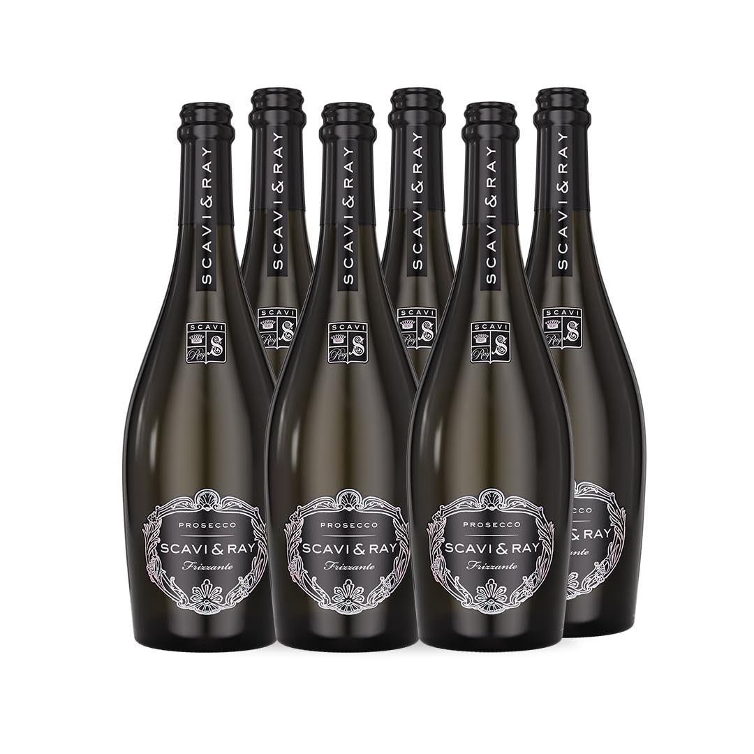 SCAVI & RAY Prosecco DOC Frizzante trocken 6 x 0,75l, fruchtig frischer Perlwein aus Italien, 10,5% Vol. Alkohol - perfekt für festliche Anlässe & Prosecco-Cocktails