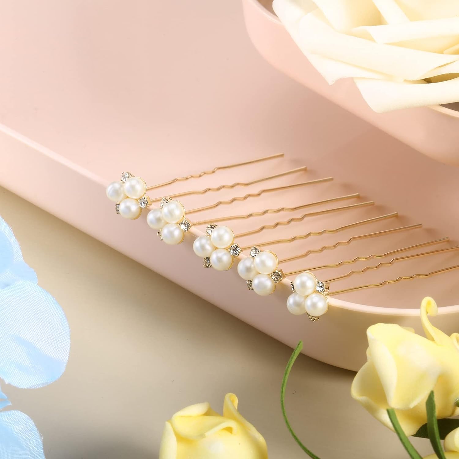 18 Pieces Bridal Hair Accessories Pearl Hair Pins Bridal Hair Pins Wedding Hair Accessories for Brides Bridesmaids Flower Grils (Gold) : Beauty & Personal Care