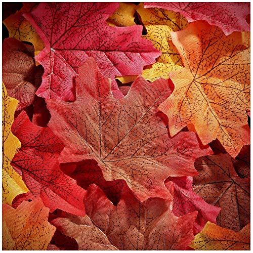 Whaline 300Pcs Fall Artificial Maple Leaves 3.35 Inch Fake Mixed Autumn Leaves Thanksgiving Table Decor Assorted Colors Faux Fall Leaf for Thanksgiving Weddings Festival Events Party Crafts