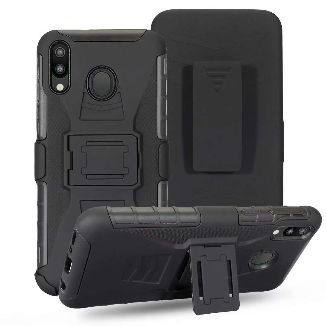 Galaxy A20 2019 Holster Case, Samsung A20 Belt Case, KAWOO Combo Shell Super Slim Shell Case with Built-in Kickstand Swivel Belt Clip Holster for Samsung Galaxy A20 Black