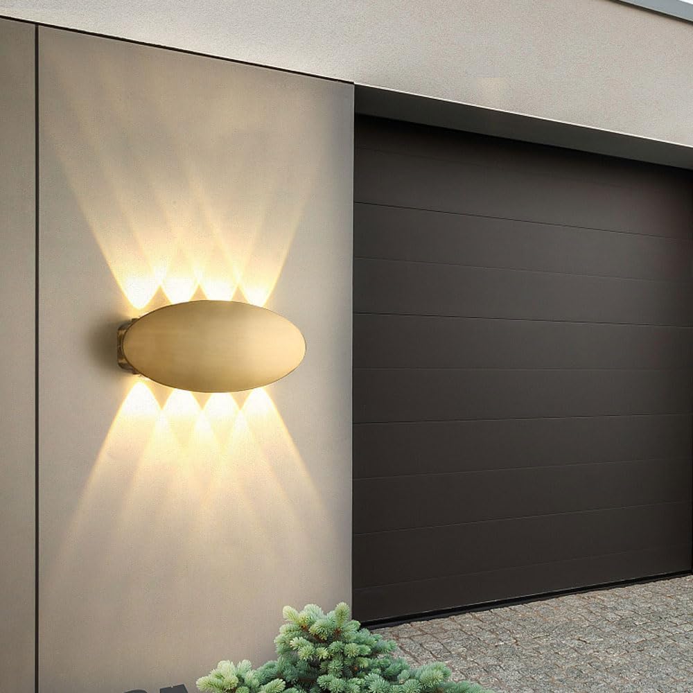 Faretti da soffitto 8 luci Illuminazione su e Giù Applique Oro, Applique da Parete per Esterni, Applique da Parete per Esterni per atrio Cortile Villa (Oro E, Luce Bianca)