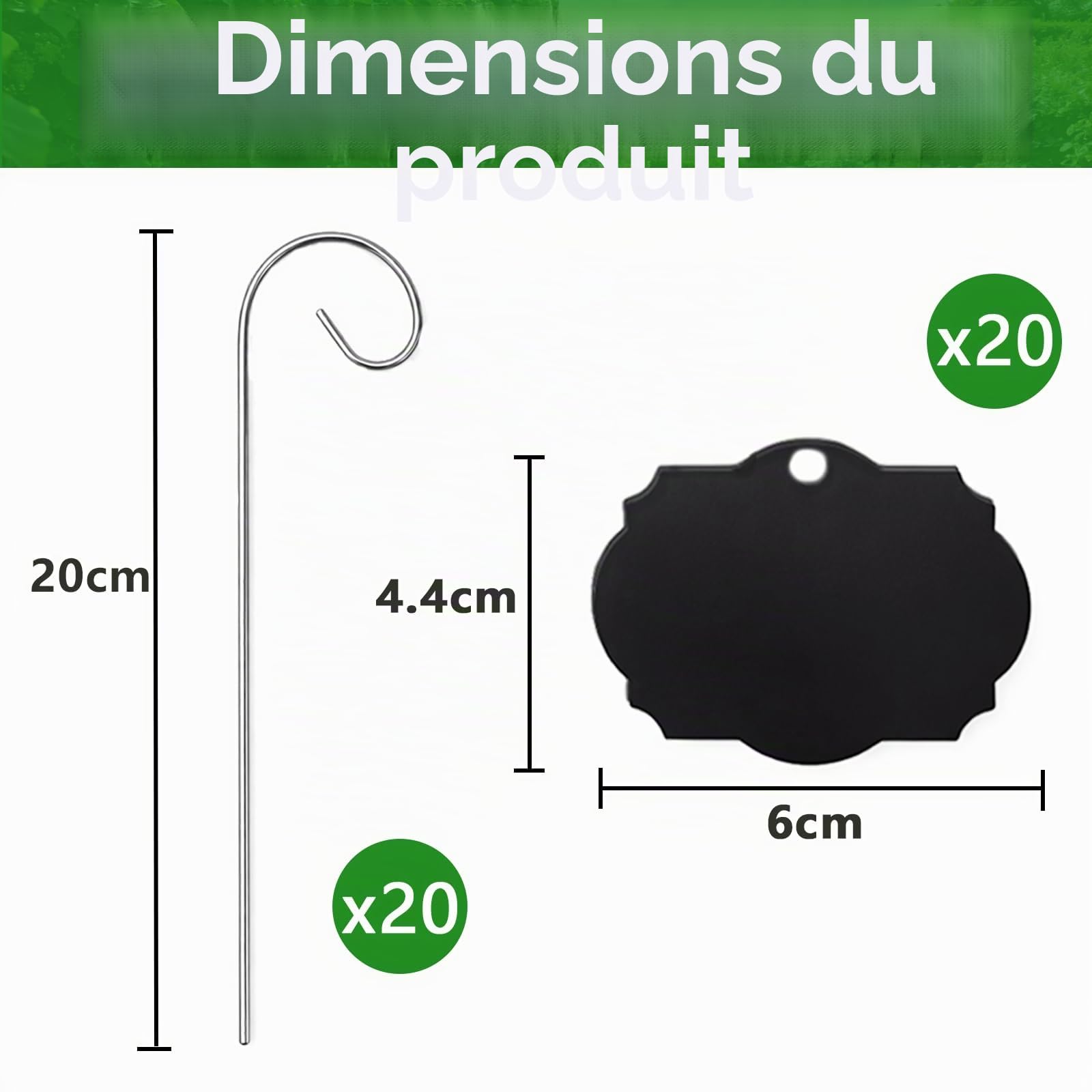 Étiquettes Plantes Jardin – Lot de 20 Marqueurs en Acrylique Noir avec Piquet Métal 20 cm – Réutilisable pour Potager, Fleurs et Herbes – Résistant Intempéries