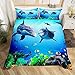 Dolphin Bedding Set Ocean Marine Themed Comforter Cover for Kids Boys Girls Teens Sea Creatures Duvet Cover Breathable Hawaiian Sealife Blue Bedspread Cover Sea Animal Room Decor Quilt Cover Full
