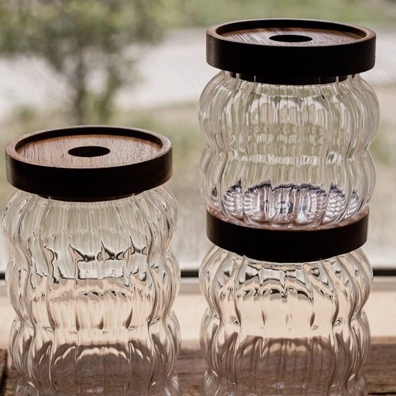 Miniatura 3 de GENIGW - Tarro de almacenamiento de vidrio para sala de estar, mesa de café, texturizado, organizador de frutos secos de escritorio