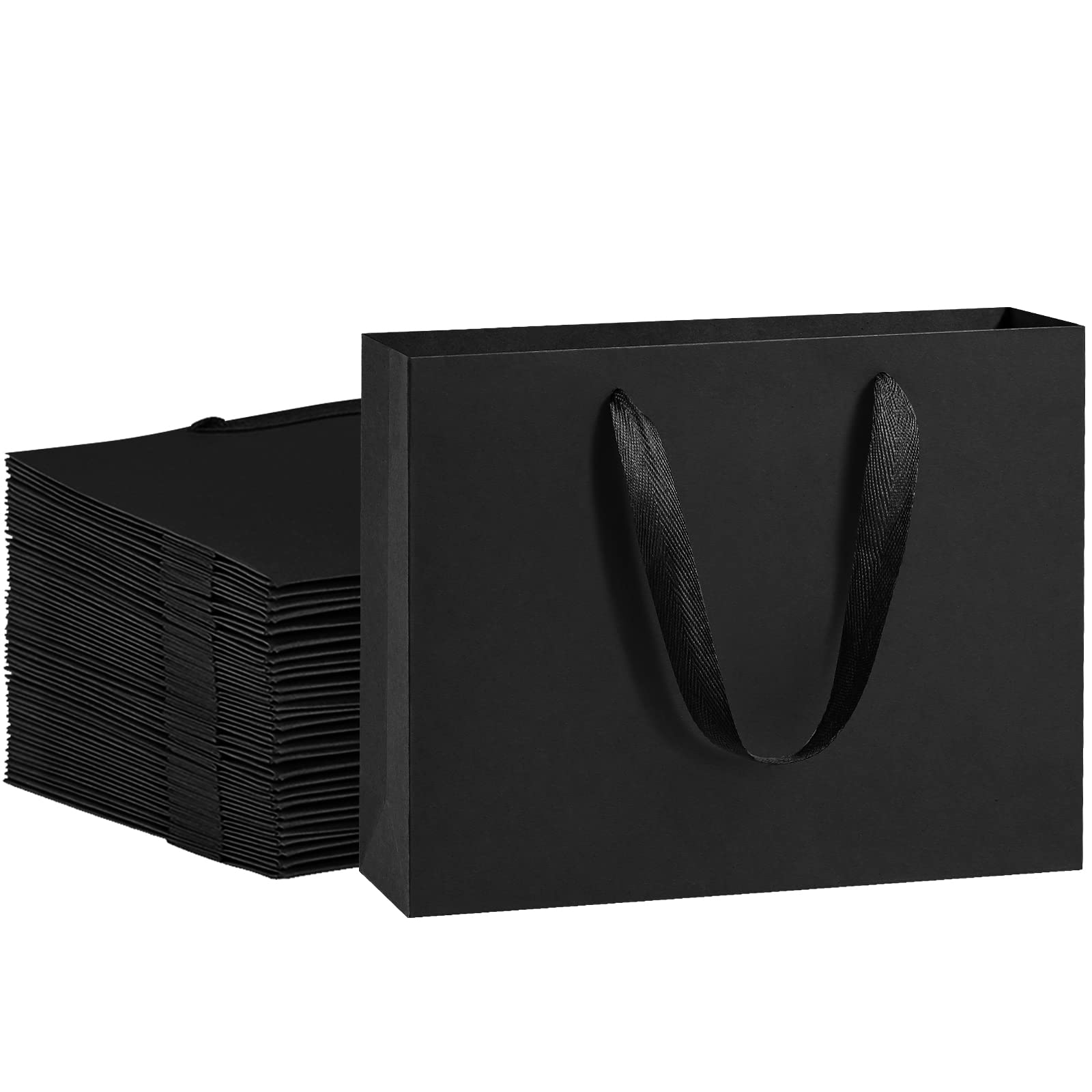 BagDream Black Gift Bags 25 Pack 10.6x3.1x8.3 Heavy Duty Kraft Paper Bags with Handles for Boutique, Wedding Party Favor Bags, Grocery Retail