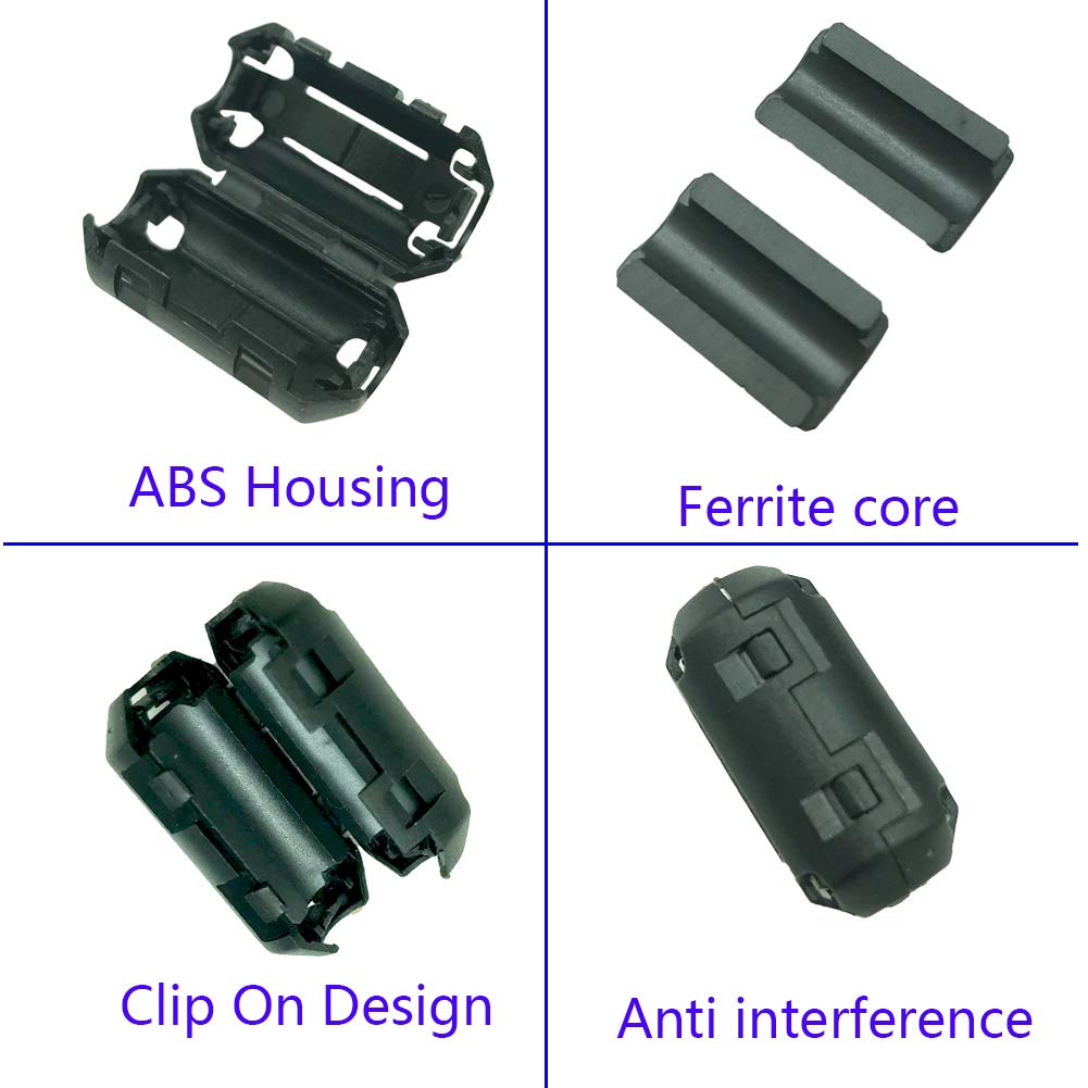 TOJOIN 10PCS Clip de Perles de Ferrite Noyau de Ferrite Suppresseur de Bruit RFI EMI Anneaux de Ferrite Clip de Câble pour TV, Haut-Parleur, Radio