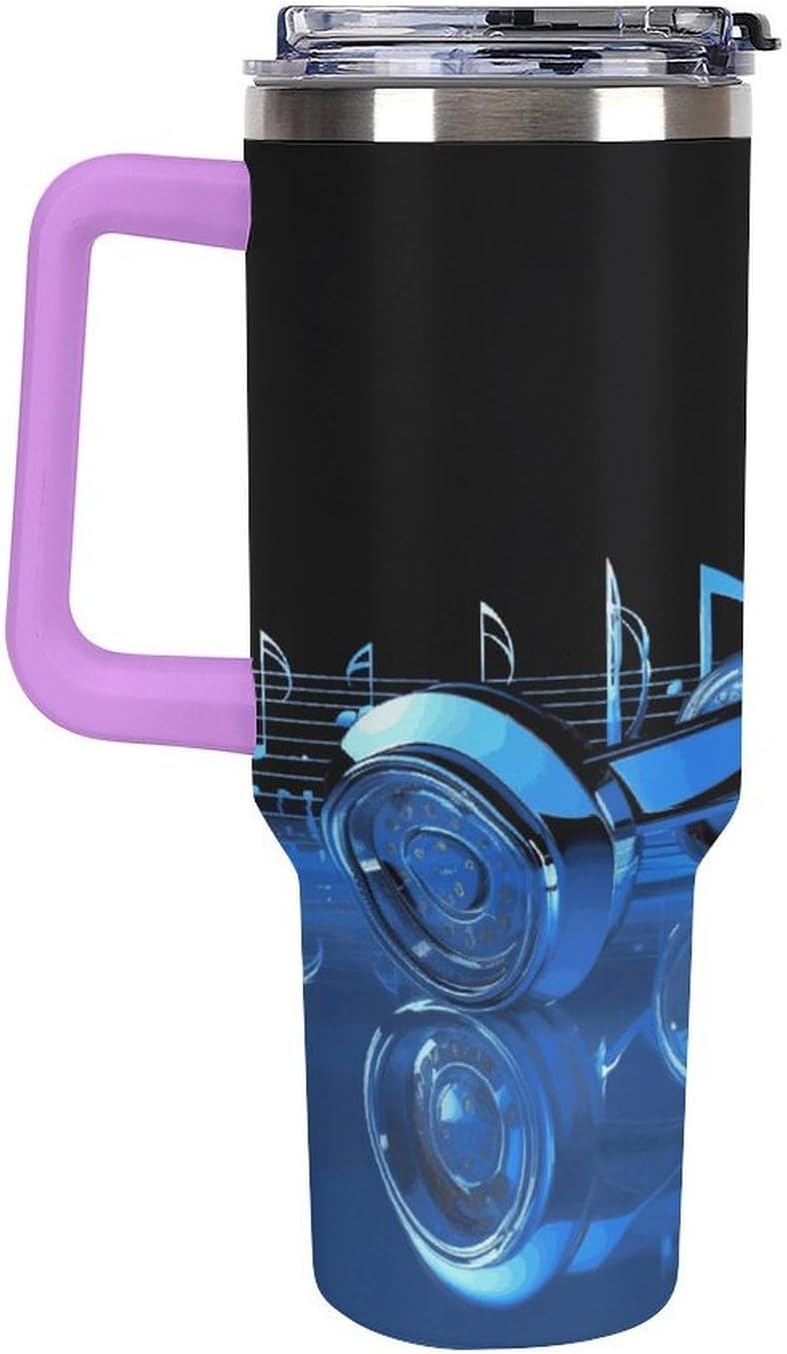 40 Oz Insulated Mug with Handle, Stainless Steel Blue Music Printed Travel Mug Portable Leak-proof Large Car Mug for Home, Office Or Car