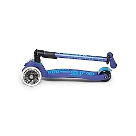 Micro Kickboard - Maxi Deluxe Foldable LED - Three Wheeled, Lean-to-Steer, Fold-to-Carry Swiss-Designed Micro Scooter for Kids with Motion-Activated Light-Up Wheels for Ages 5-12 (Navy Blue)