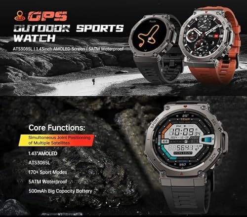 Lonvgrt Sekoda GPS-Sport-Smartwatch, Militär-Smartwatch for Männer Mit Bluetooth-Anrufen, Aktivitätstracker, Sportmodi for Android Ios(Black)