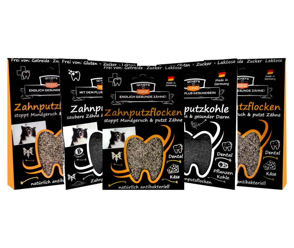 Flocons de brossage de dents chien Qchefs avec charbon de bois pour le tartre
