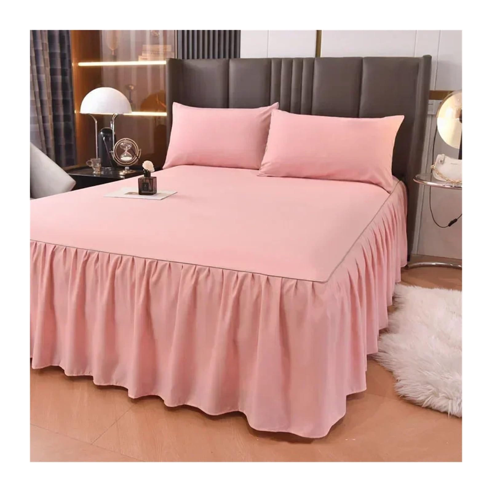 EJvkrbtx Ruffle Wrap Bedspread Solid Color Bed Skirt Lace Multicolor Multiple Sizes Queen King(Pink,1PC 180x220cm skirt)