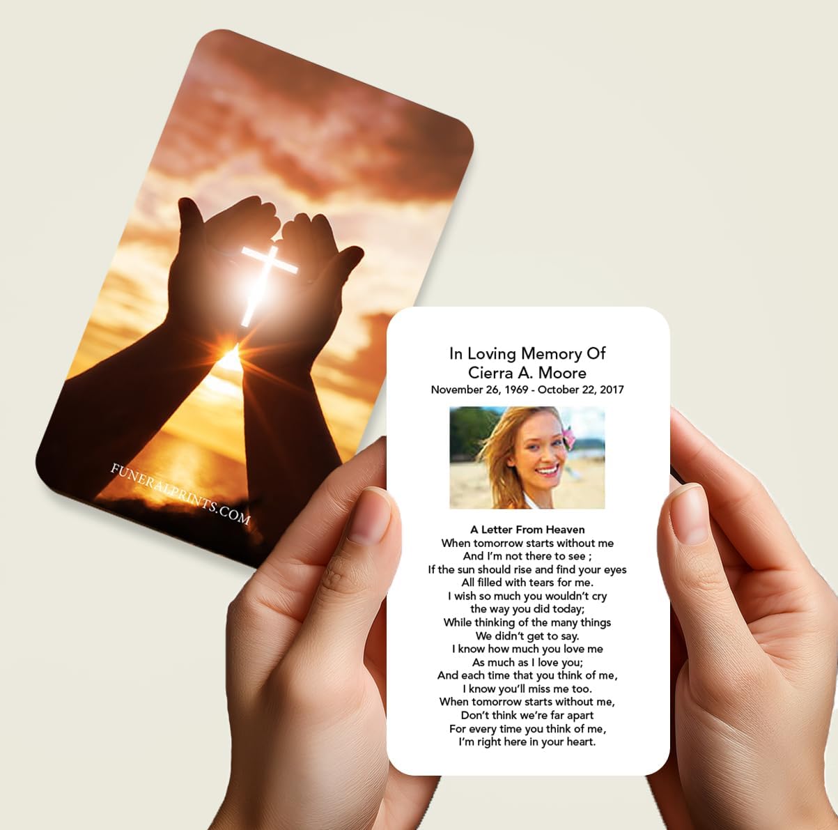 Funeral Memorial Prayer Card With Photo Personalized & Prayer 25 Cards Cross In Hand Design Size - 2.5x4.25" Custom Funeral Memorial Cards For Celebration Of Life Funeral Favours