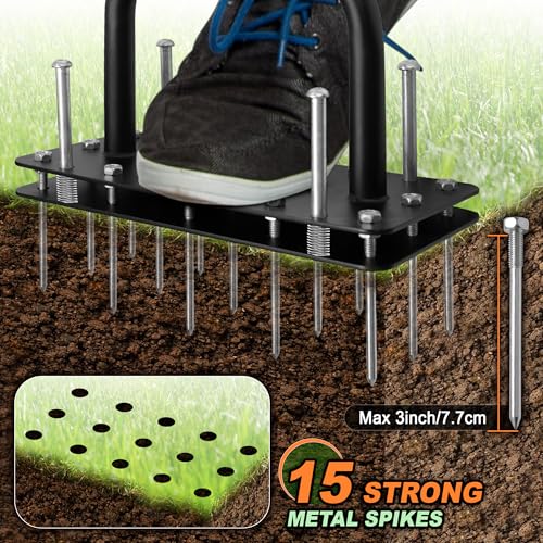 Herramienta manual para airear césped con 15 púas de acero miniatura 6