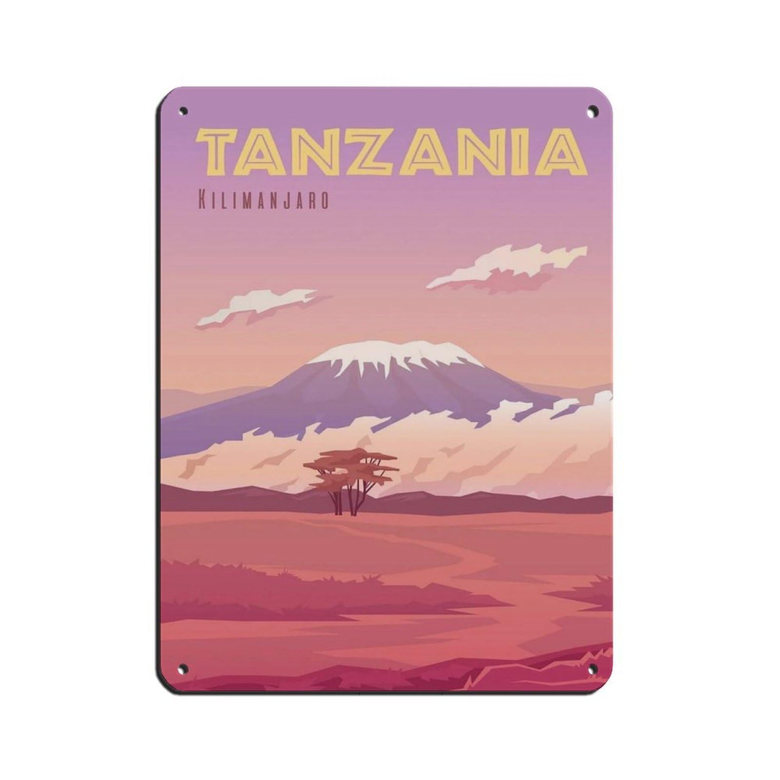 Tanzania Travel Poster, Kilimanjaro Poster Retro Poster Metal Tin Sign Chic Art Retro Iron Painting Bar People Cave Cafe Family Garage Poster Wall Decoration 12x16inch(30x40cm)