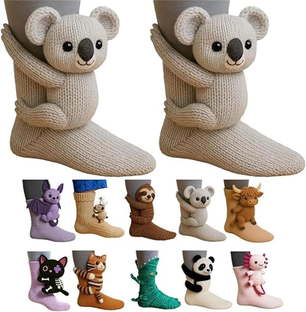 3D Knit Animal Socks, Funny Animal Socks for Women Men, Hand Crocheted & Double-Layer Cotton, Warm Funny Animals Design,2026 New Novelty Floor Sock For Christmas