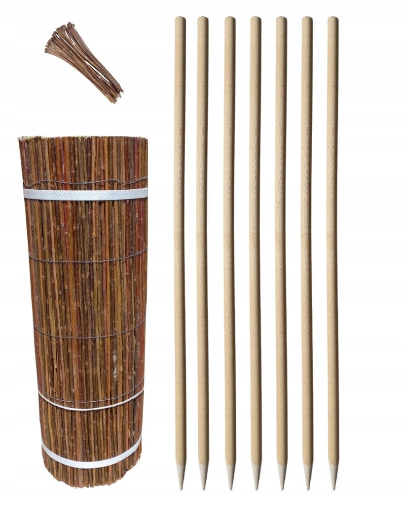 Clôture en Osier 50x300 cm avec 7 Piquets en Bois Ø18 mm et 30 Colliers – Canisse Osier Brise Vue Jardin Terrasse Balcon