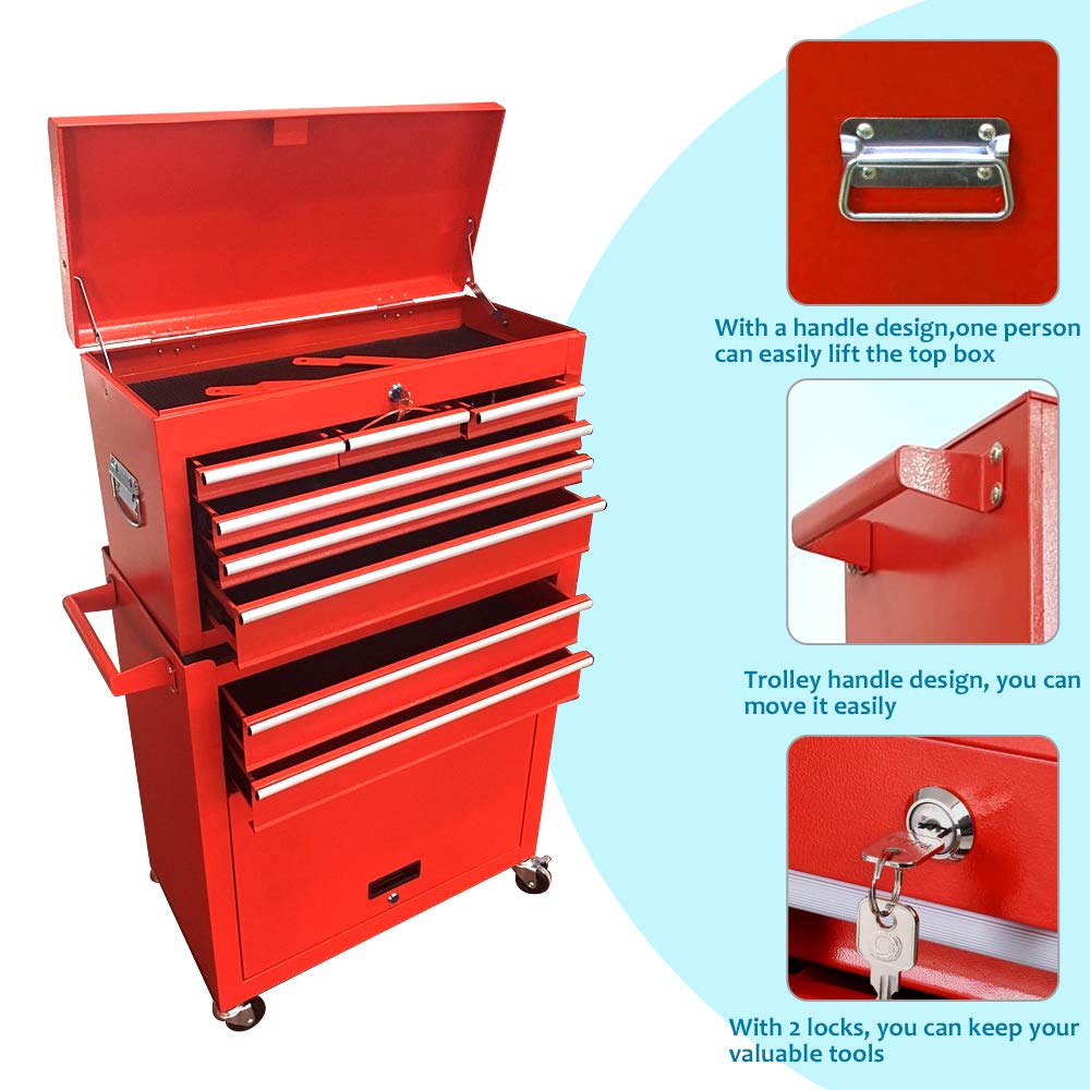 Buy 8Drawer Rolling Tool Box Tool Chest with 4 Wheels High Capacity