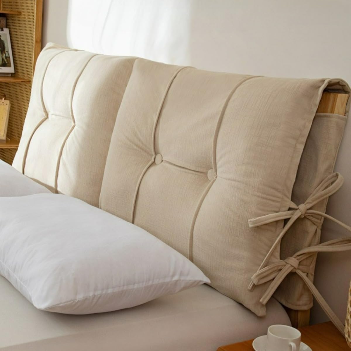 SVFOEBJM Bed Headboard Cover With Cushion Thicken Padded With Soft, Japanese Linen Fabric, Anti-Collision & Dustproof Protector For Full, King Size Beds, Modern Bedhead Padding(Beige,78x31.5x4in)