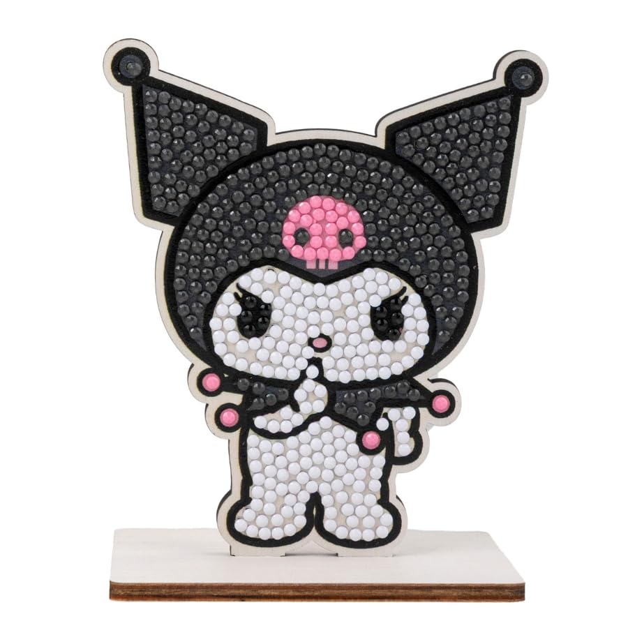 CRYSTAL ART Buddies - Kit Diamond Painting Originale, Kuromi - Hello Kitty, Diamantini in Resina Brillante, Set Creativo 6+ con Supporto in Legno, 11cm