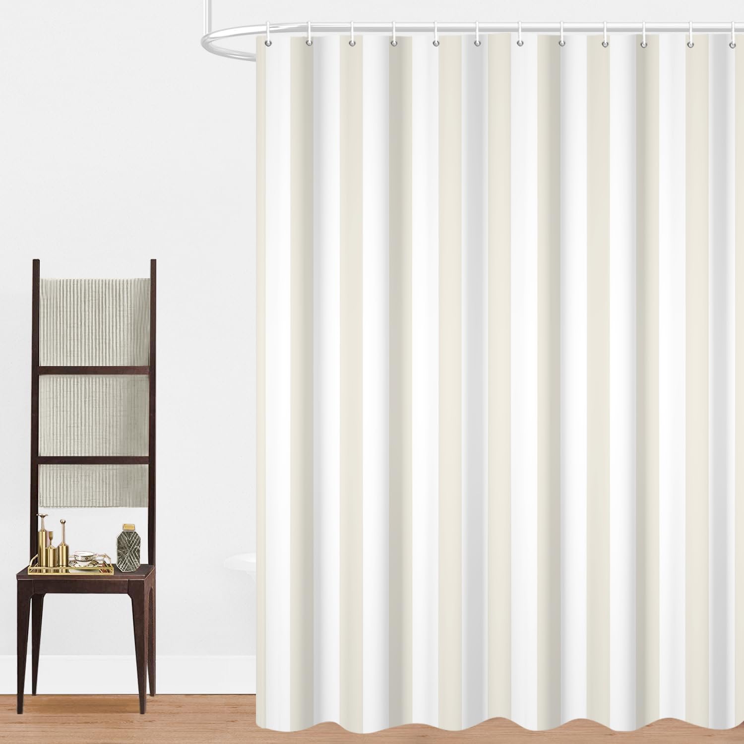GCIREC Shower Curtain, 180x200cm, Cream Modern Minimalism Vertical Stripes Waterproof Fabric Machine Washable Bathroom Curtain with Hooks