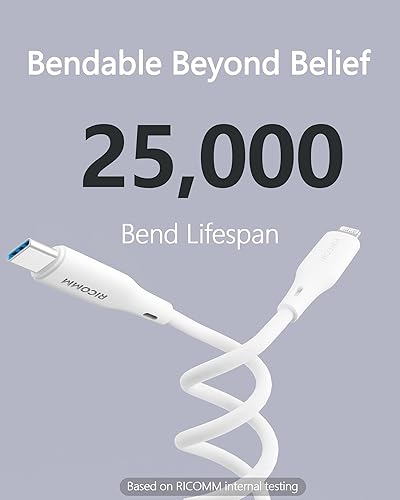 Vista 10 de Cable USB-C a Lightning, 6.8 pies, certificado MFi, cable de carga rápida de silicona suave para iPhone 14/13/12/11 Pro Max/XS/XR, iPad, AirPods