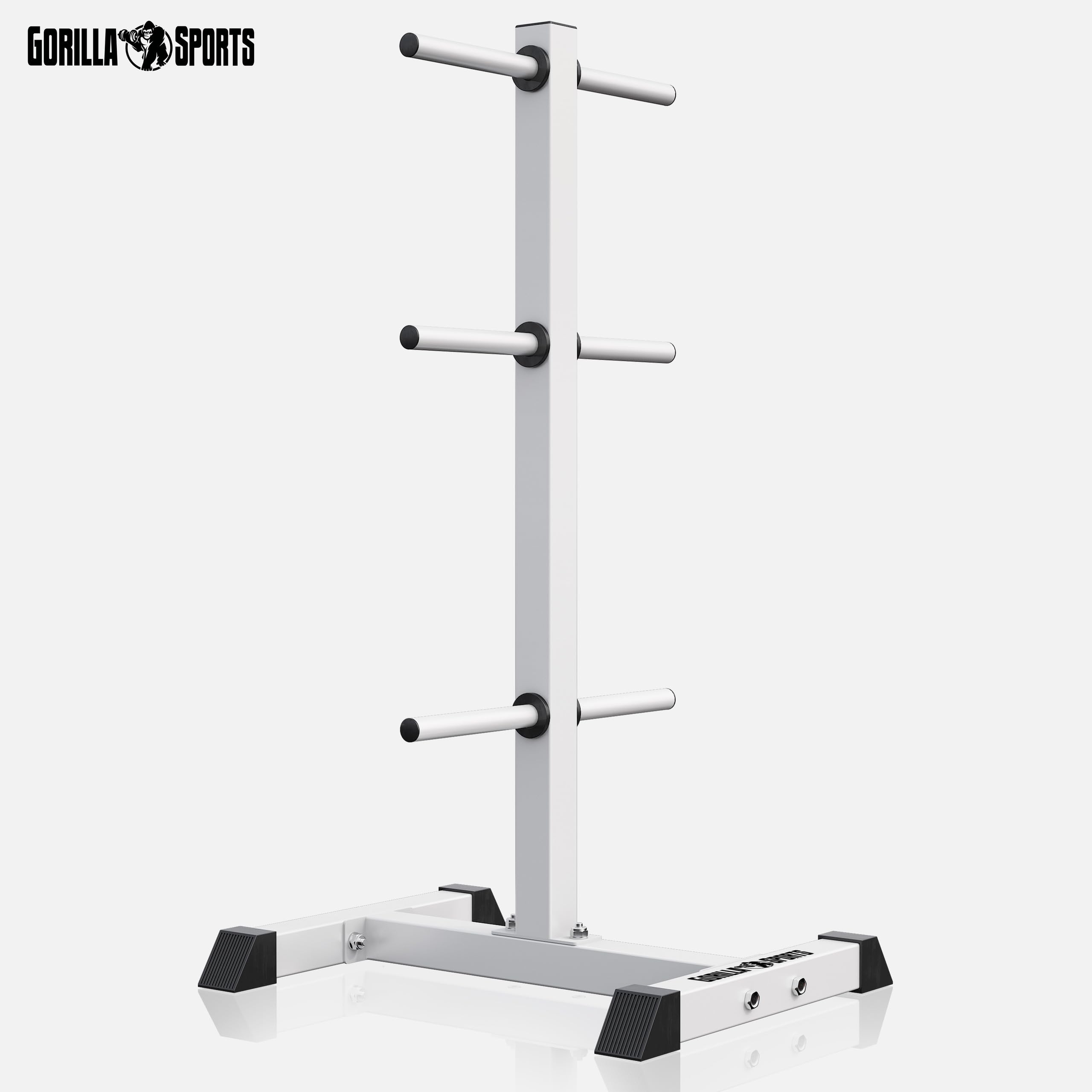 Gorilla Sports® Support pour Poids - avec 6 Barres, pour Disques de Ø 30 mm, Charge Max. 200 kg, Acier, Blanc/Noir - Support pour Disques d'Haltères, Rack de Rangement Musculation, Équipement de Gym