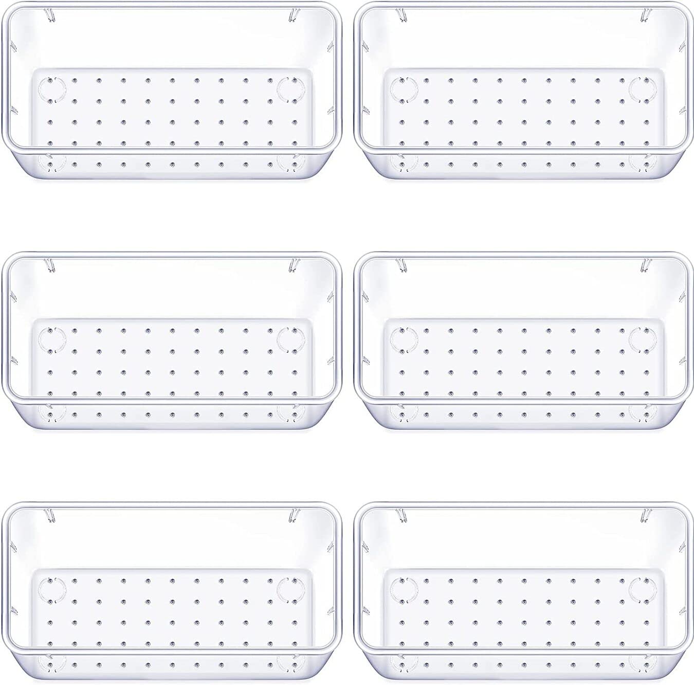 Regalo Desk Drawer Organizer Trays Various Size Bathroom Drawer Tray Dividers Plastic Vanity Organizers Storage Bins for Makeup Dresser Kitchen Office (Clear) (6pc-Smallsize, Transparent)