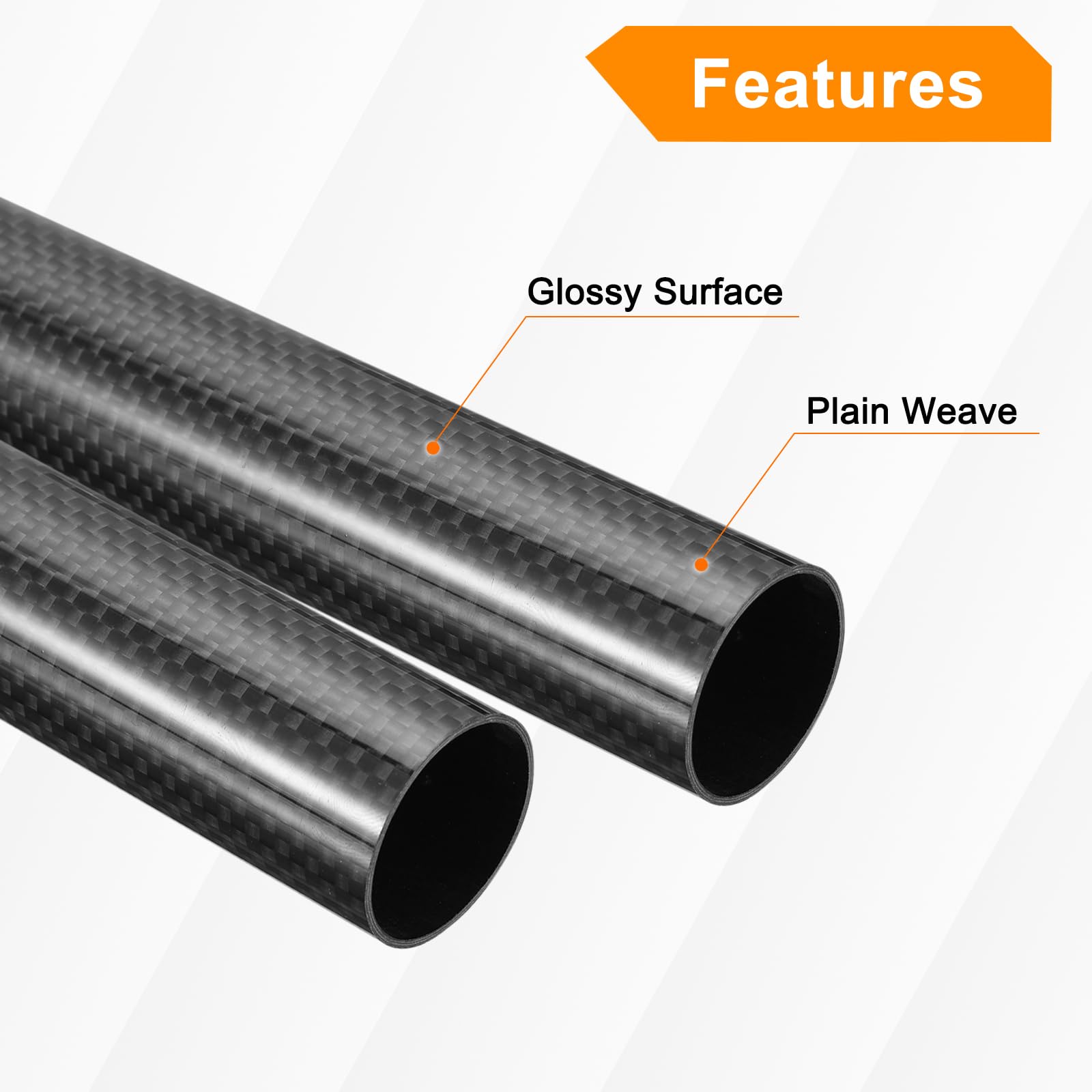 QUARKZMAN Carbono Fibra Tubos, 500mm x 18mm x 16mm 3K Huecos Carbono Envueltos Tubos Redondo Simple Tejido Brillante Superficie para Cuadricóptero Paquete de 4
