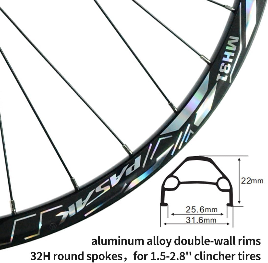 Mountain Bike Wheelset 24/26/27.5/29'' DH/XC/AM MTB Wheels Front Rear Wheel Set 32H Rim Disc Brake Quick Release 100/135mm, 360 Clicks, for 7-12s Cassette