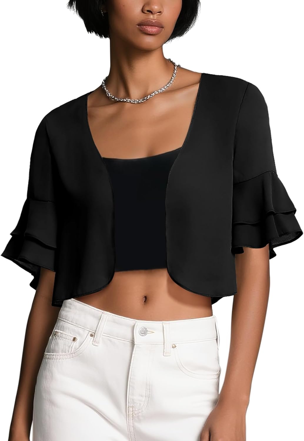 Urban CoCo Women's Sheer Chiffon Bolero Shrug Ruffle Short Sleeve Open Front Cropped Cardigan for Dresses - Image 3
