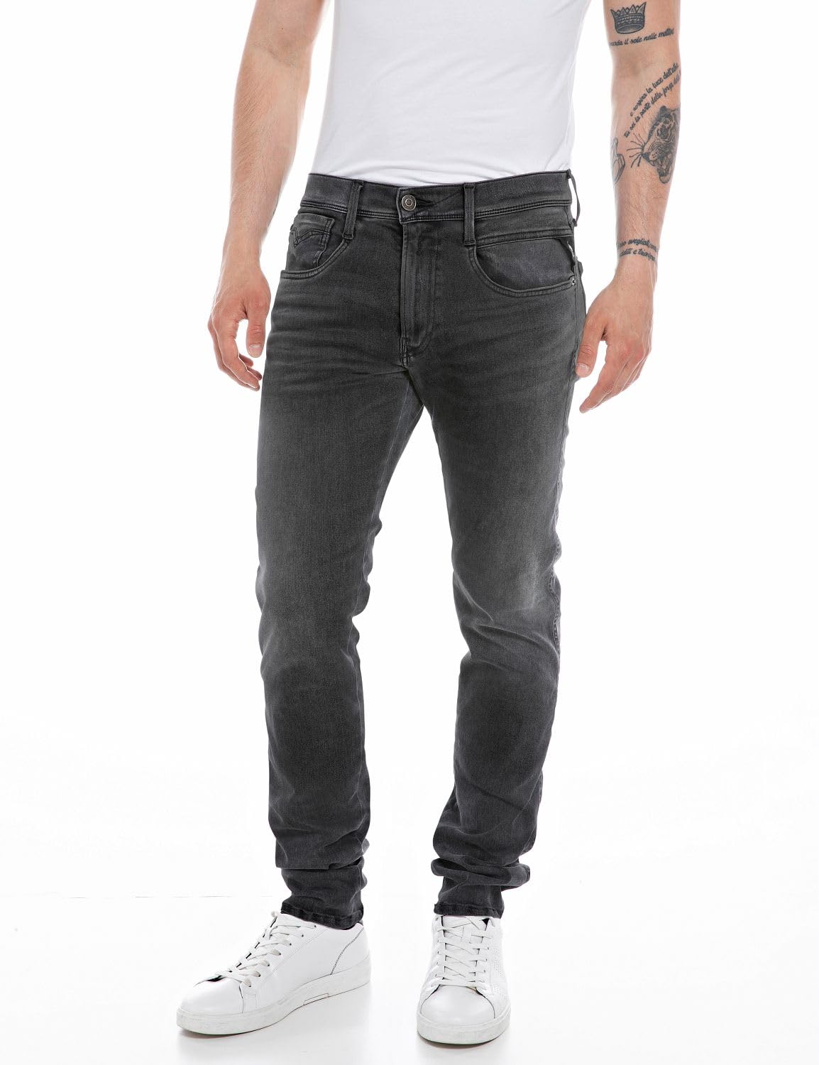 Replay Men's Dark Grey 097 Herren Jeans Anbass Slim-Fit Hyperflex Recycled Mit Stretch, (Grau), 34W / 34L