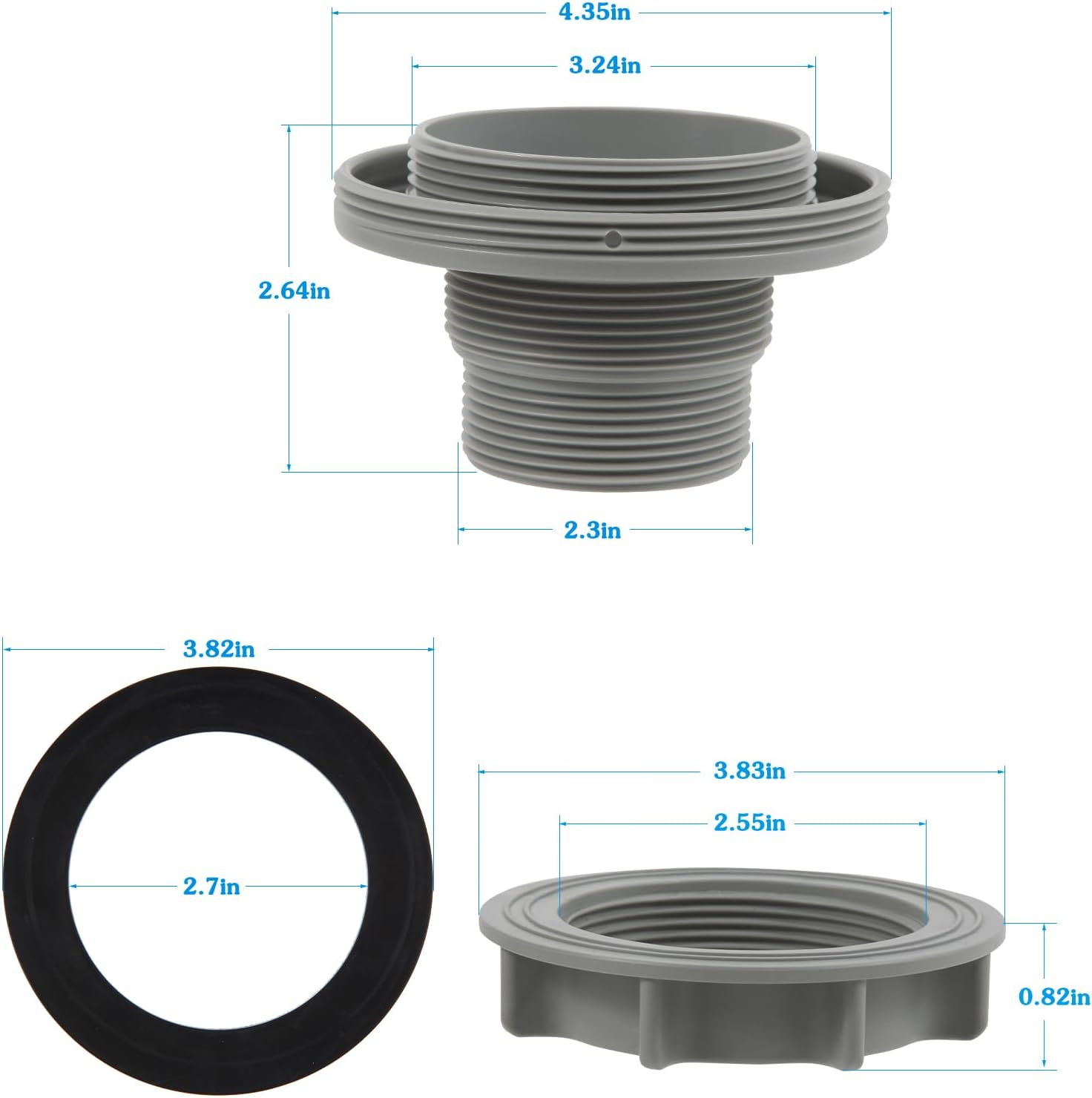 Fuoequl Pool Threaded Strainer Connector kit for Intex Pool Parts 26341W 26345W 26375EH 26761EH 28345VM 28952EH 28961EH Pool Outlet Fittings