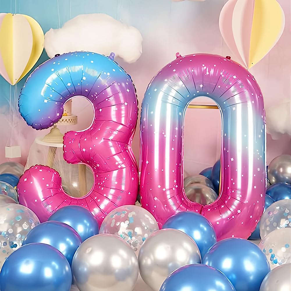 Foil Globo Número 5 Azul 40" (101cm), Inflable Helio o aire, Gigante Numeros 0-9, 10-19, 20-29, 30-100, Grande Globos Decoración para La Boda Aniversario y Cumpleaños Fiestas — view 33
