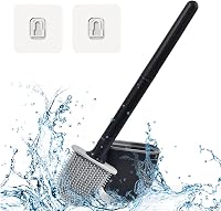 DENTSHIELD Fekete Szilikon WC Kefe Szivárgásmentes Tartóval - Gyorsan Száradó, Hordozható Fürdőszobai Kefe Hosszú Ergonomikus Fogantyúval 1