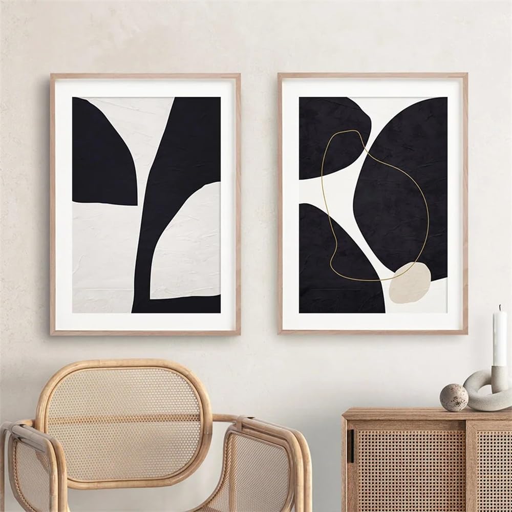 WBYZAC Set of 2-Abstract Geometric Black Beige Mid Century Modern Posters Wall Art Canvas Painting Print Picture Living Room Interior Office Home Decor-40 * 60cm (No Frame)
