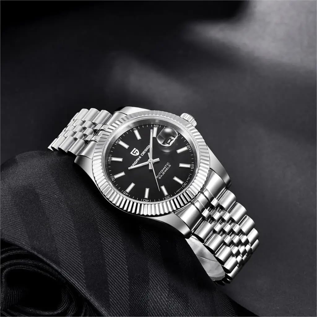 Pagani Design 1645 Herren-Automatikuhren für Herren, Japanisches NH35 Uhrwerk, modisch, Busisness, selbstaufziehend, Edelstahlband, wasserdicht, mechanisches Armband