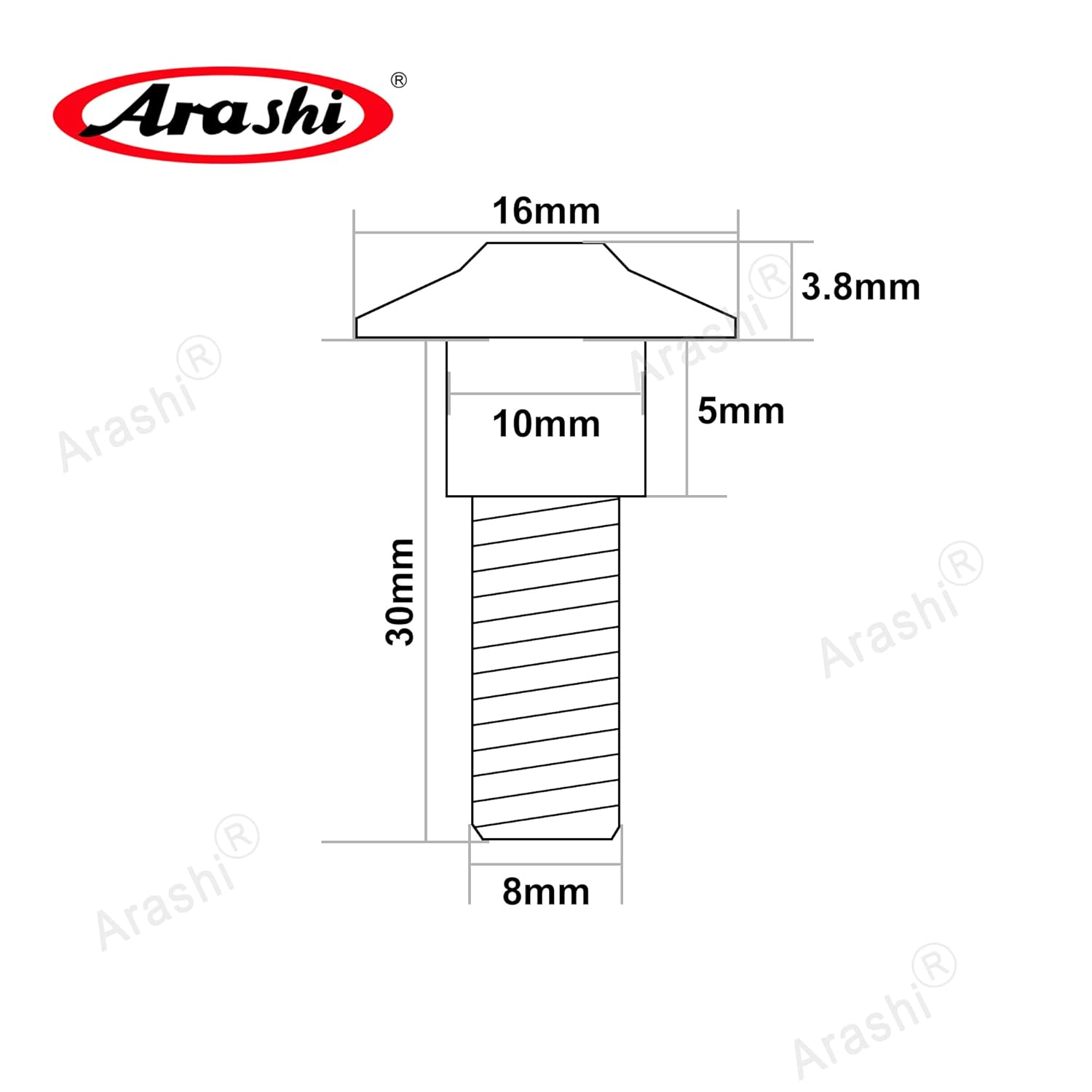 Arashi Mounting Bolts for Brake Discs Rotors M8 x 30mm x 1.25 mm Pitch Titanium Alloy Tapered Torx Screws Hex Allen Socket Head Gold Motorcycle Accessories Parts Pack of 10