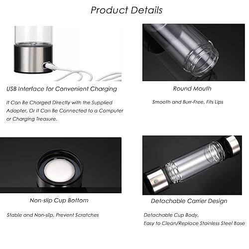 Miniatura 5 de Botella de agua de hidrógeno portátil de 14.2 fl oz Máquina ionizadora de agua de hidrógeno Máquina generador de agua rica en hidrógeno Botella de