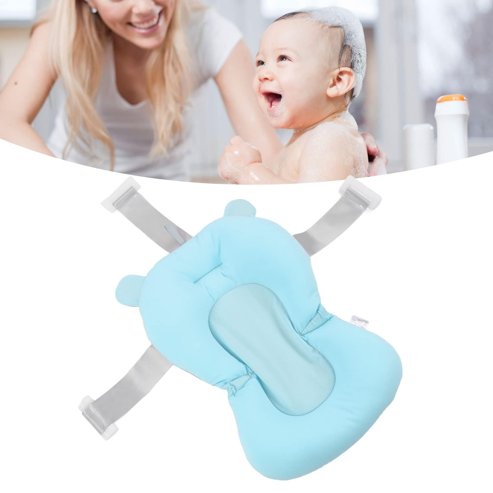 Baby-Badewannen-Sitzkissen, Schwimmender, Sicherer Badewannensitz, Faltbar, Verstellbar, für Neugeborene (Blauer bär)