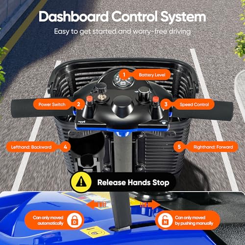 Image of 3 Wheel Mobility Scooters for Adults，Collapsible Electric Powered Wheelchair，Portable Compact Motorized Scooter for Travel，Long Range Power，Battery with Charger，Basket and Cup Holder (Blue)