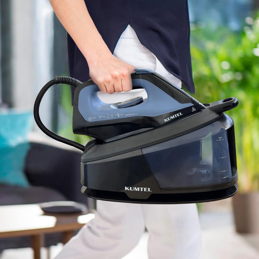 Mediawave Store - Ferro da Stiro a Vapore con Caldaia 2400W - Stira Verticale con Piastra in Ceramica e Serbatoio 1.5lt per Stiratura Professionale anche a Secco - Autopulente e Anticalcare