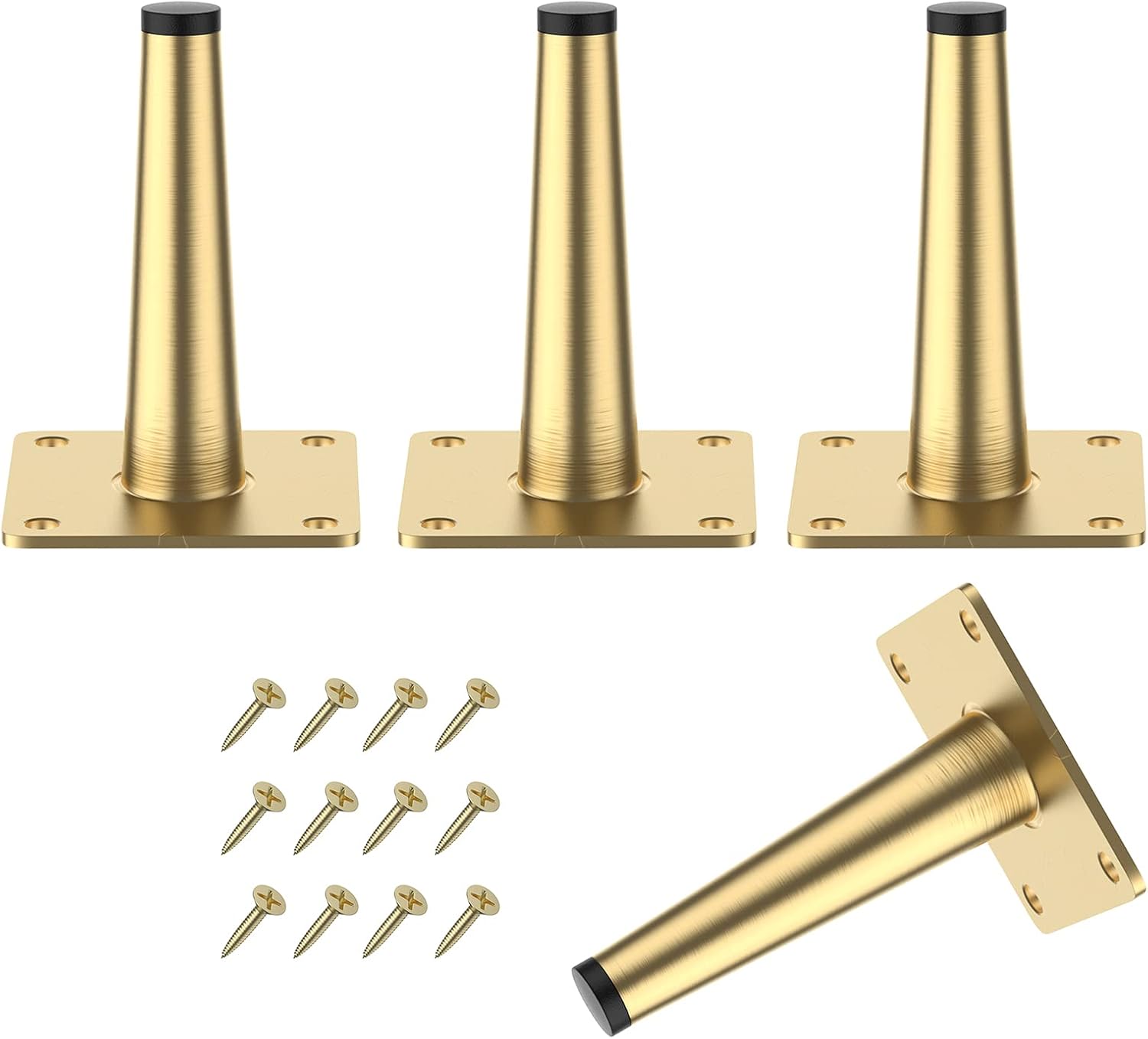 WOOZOOY Furniture Legs Coffee Table Legs,Brushed Gold Metal Home DIY Projects Sofa Leg TV Cabinet Leg,Chair Leg,Ottoman Leg Pack of 4 (4" High Straight Legs)